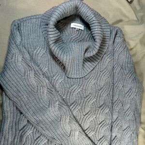 Calvin Klein Silver Cable Knit Turtleneck Sweater
